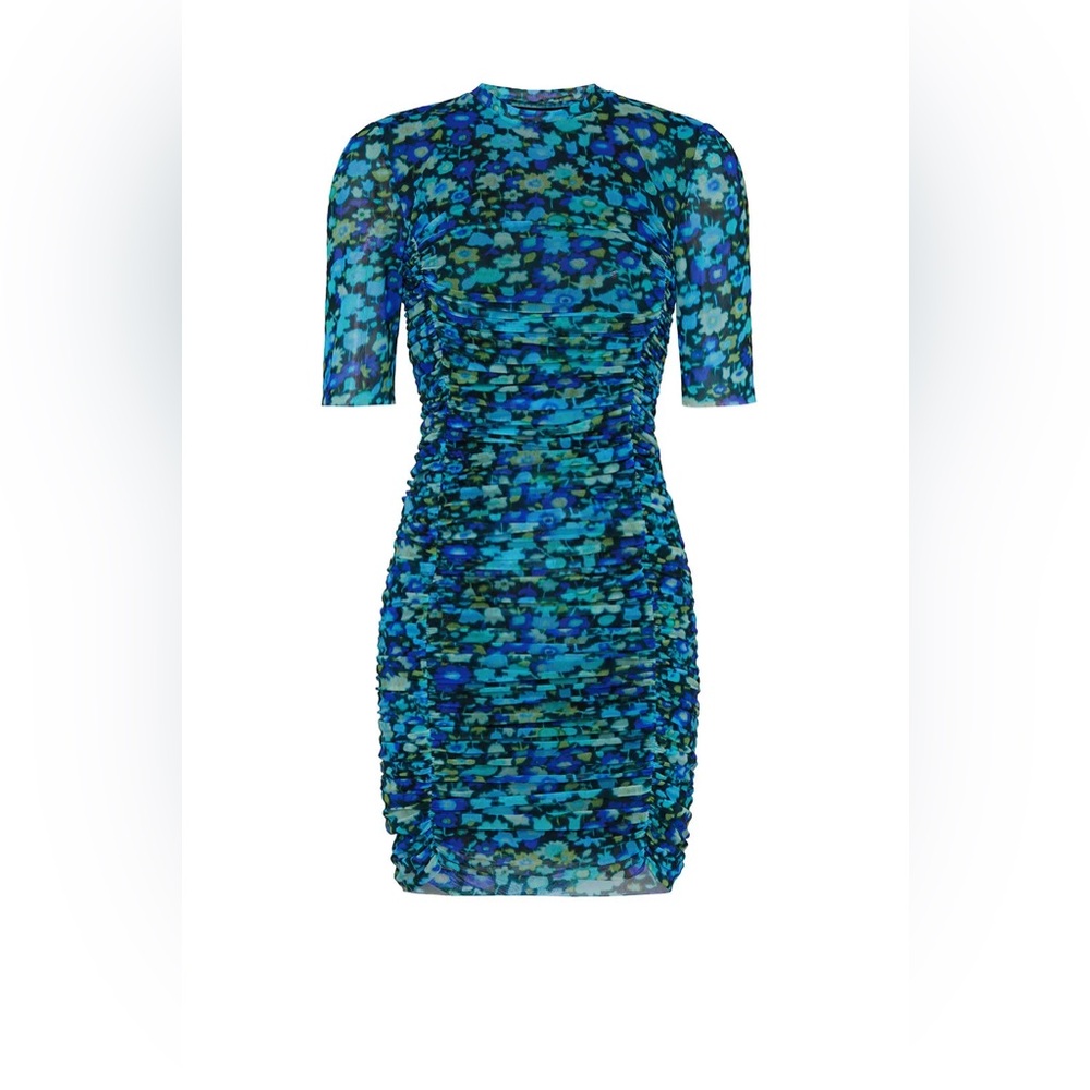 GANNI Blue Floral Ruched Dress